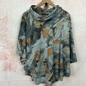 INOAH artsy lagenlook knit tunic top size S abstract cowl neck gallery chic